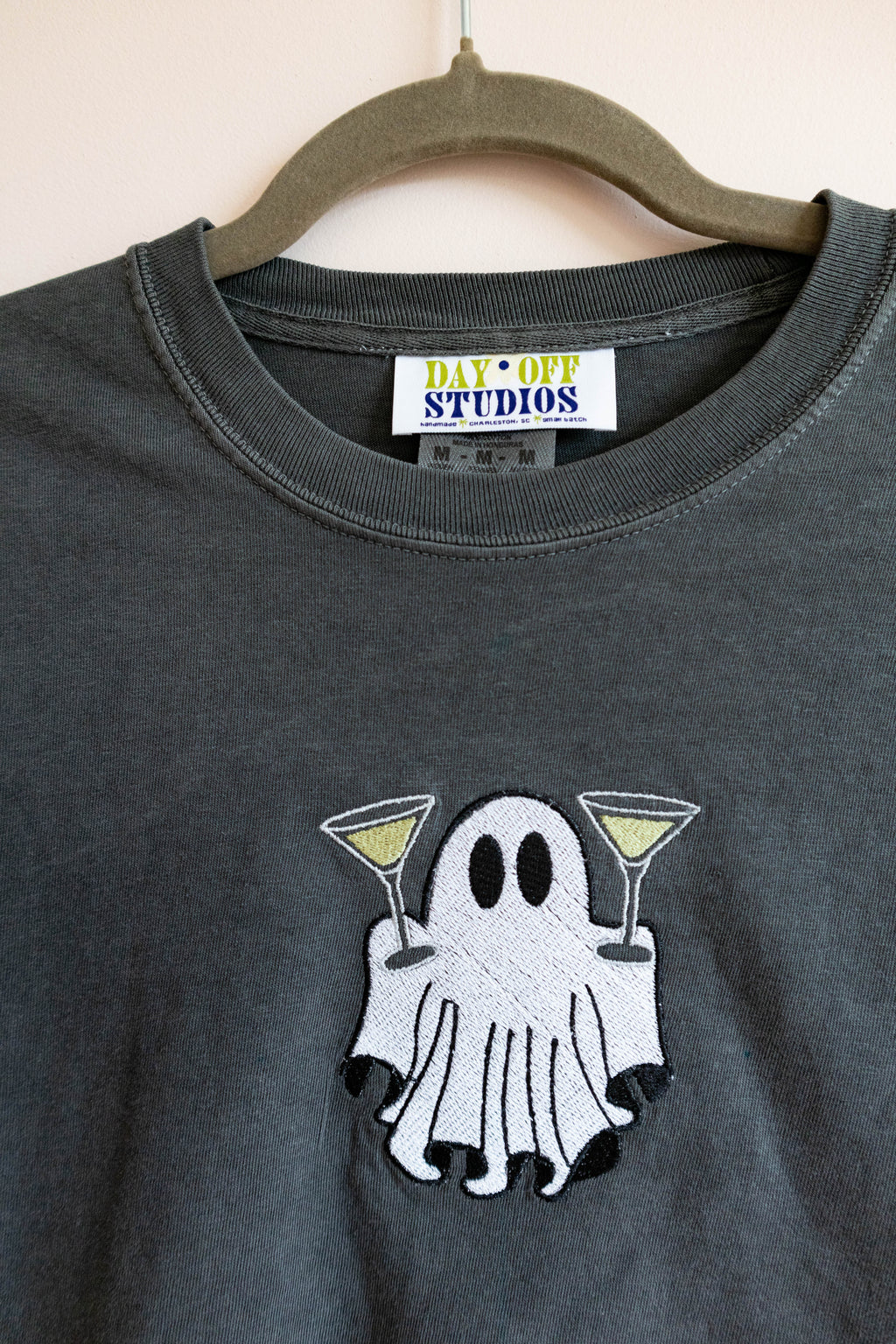 Martini Ghost Embroidered T-Shirt - Medium