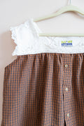 Upcycled Plaid Lace Button-Front Top