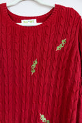 Upcycled Cable Knit Sweater with Embroidered Olives