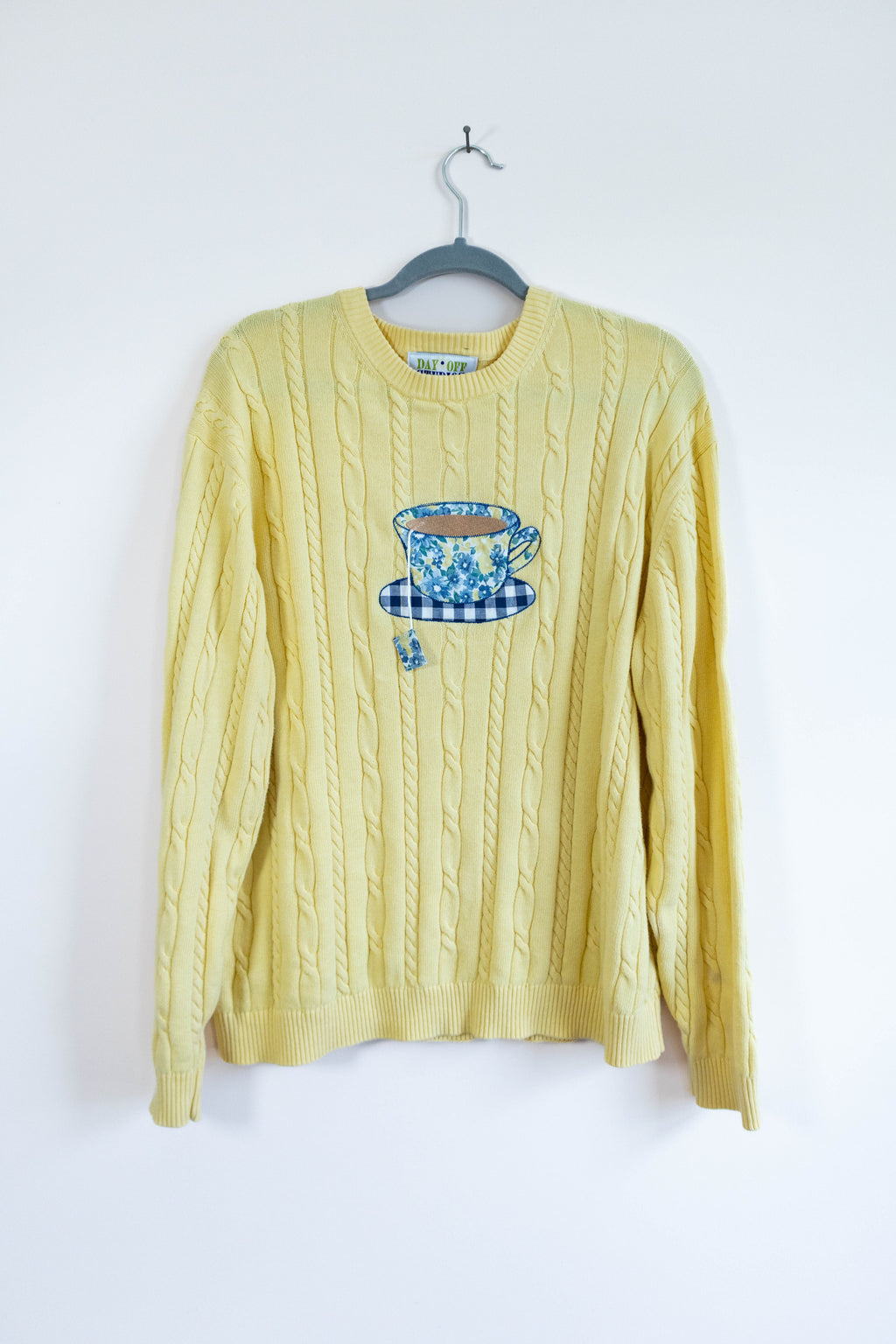 Tea Time Floral Appliqué Sweater  - Butter Yellow