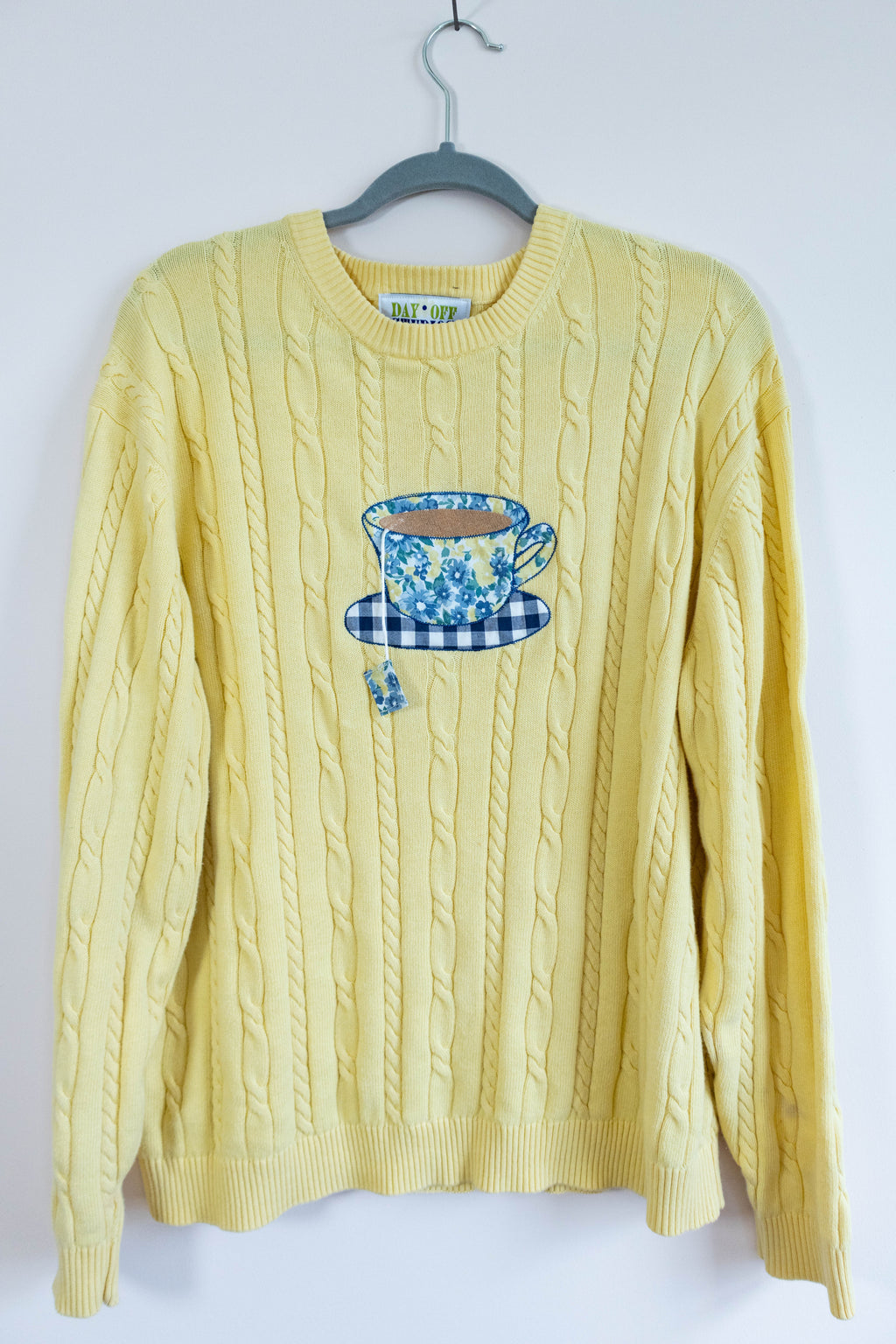 Tea Time Floral Appliqué Sweater  - Butter Yellow