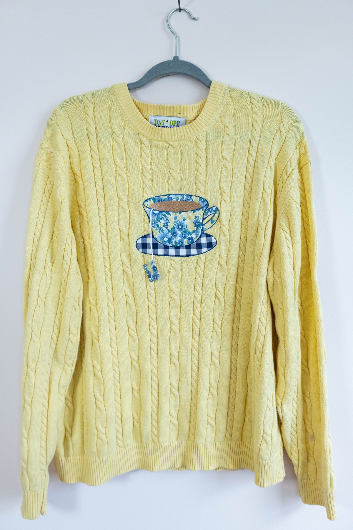Tea Time Floral Appliqué Sweater  - Butter Yellow
