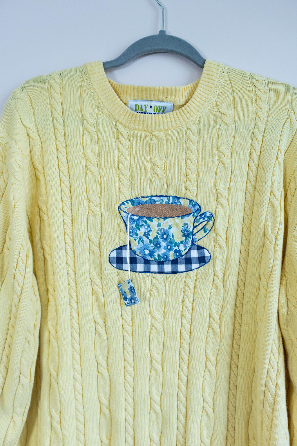 Tea Time Floral Appliqué Sweater  - Butter Yellow