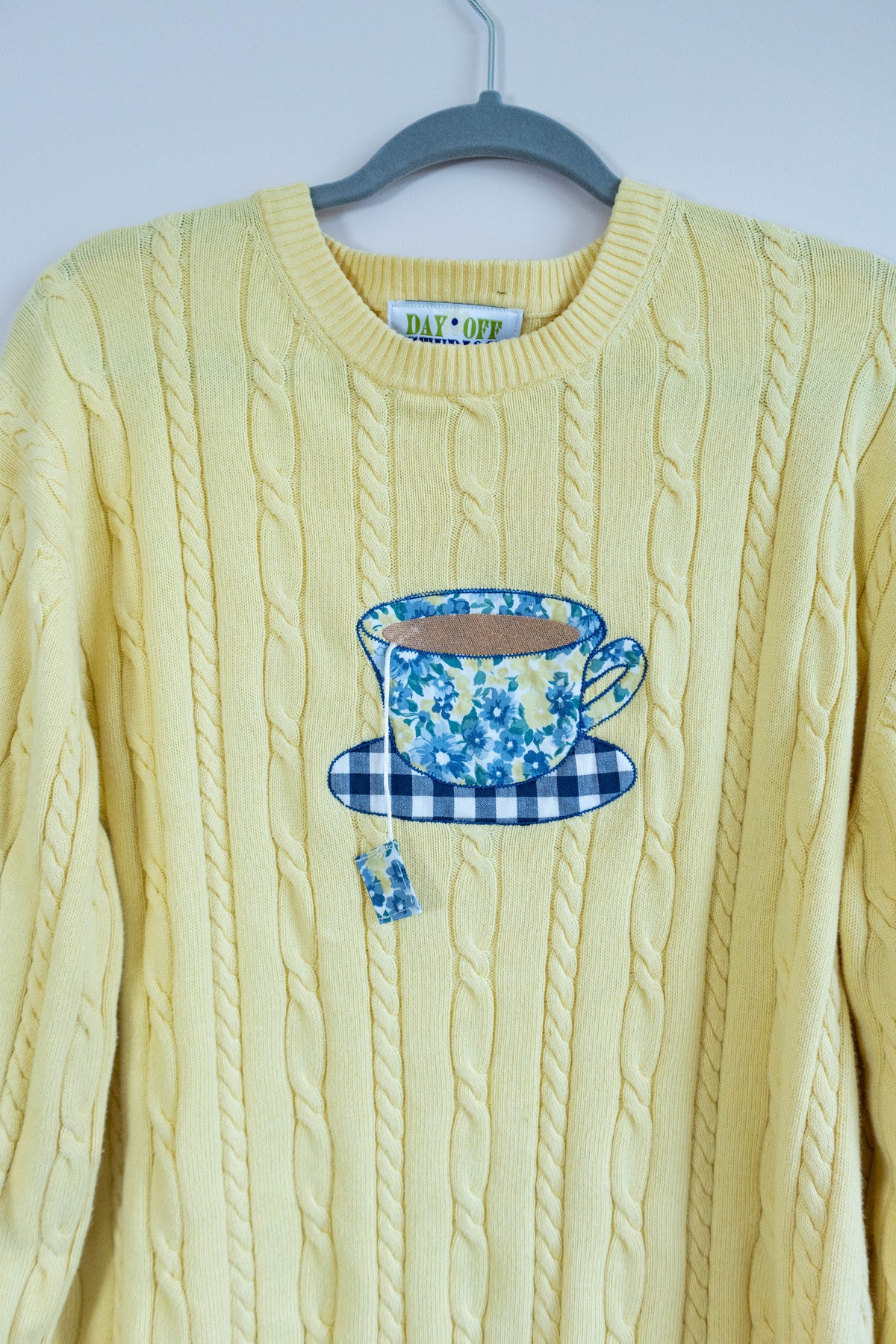 Tea Time Floral Appliqué Sweater  - Butter Yellow