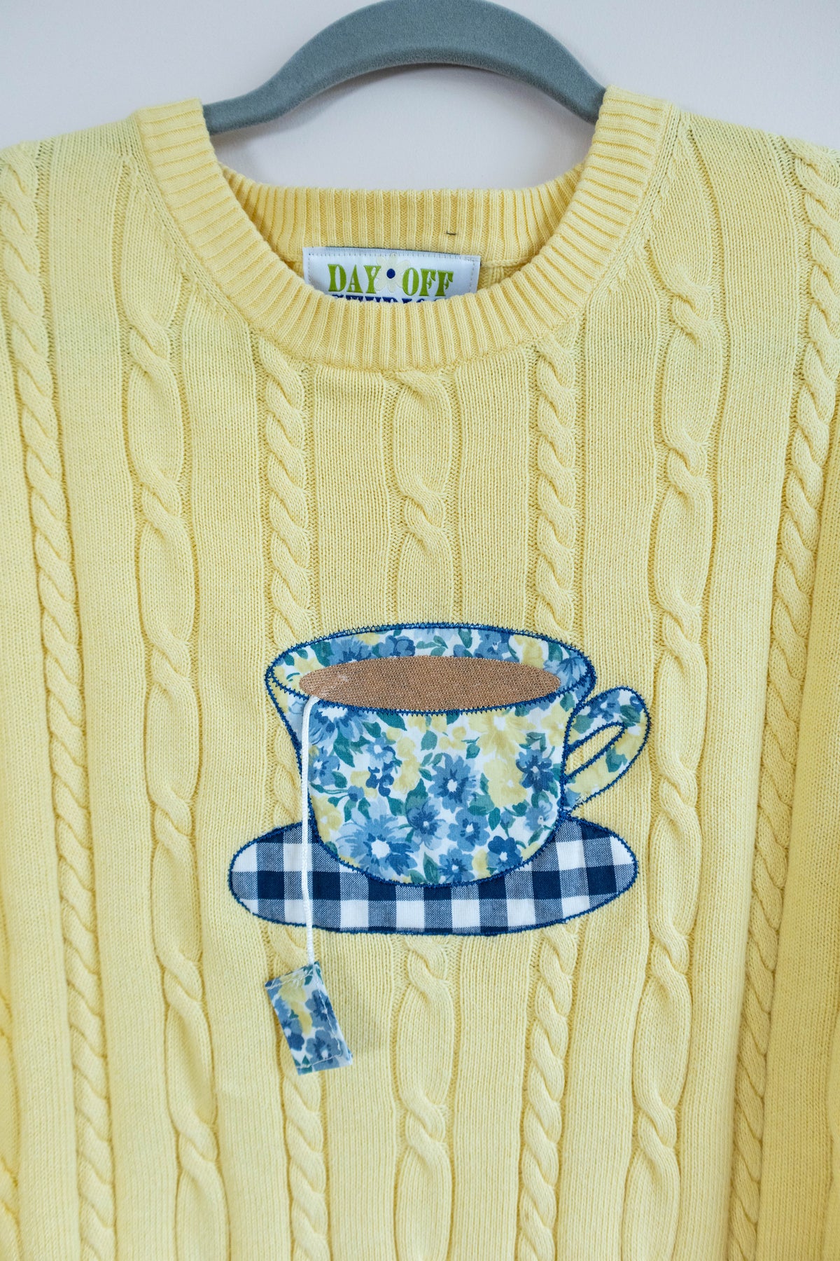 Tea Time Floral Appliqué Sweater  - Butter Yellow