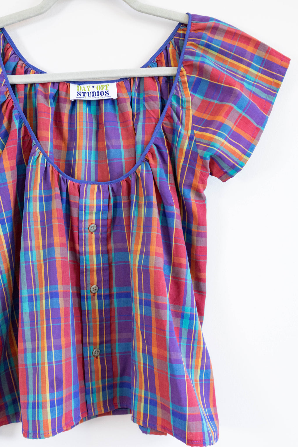 Upcycled Rainbow Plaid Top
