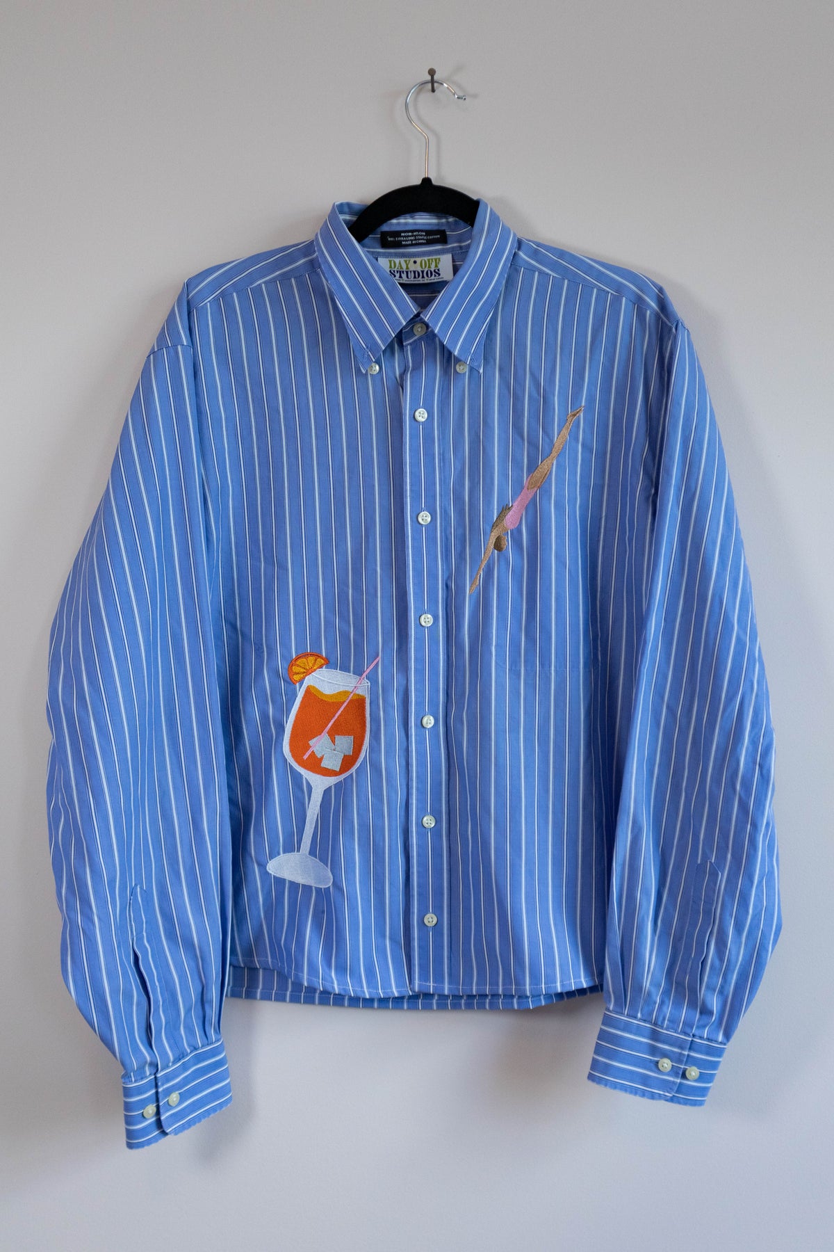 Blue Stripe Aperol Spritz Diver Upcycled Button-Down