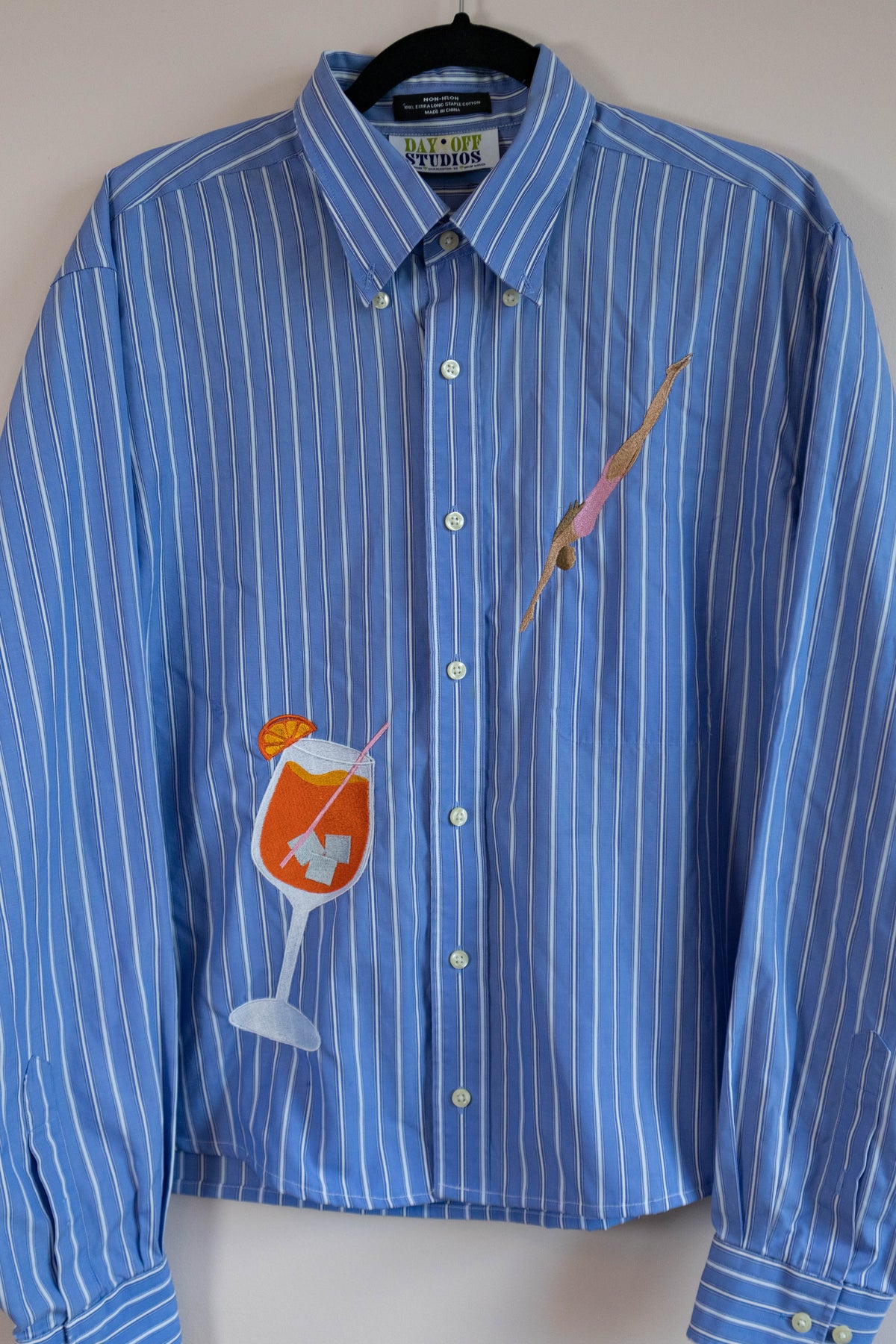 Blue Stripe Aperol Spritz Diver Upcycled Button-Down