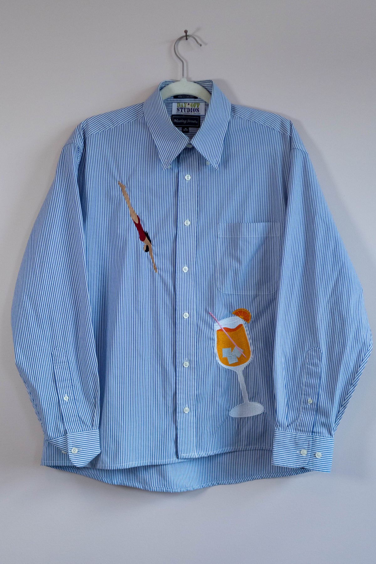 Blue Stripe Aperol Spritz Diver Upcycled Button-Down
