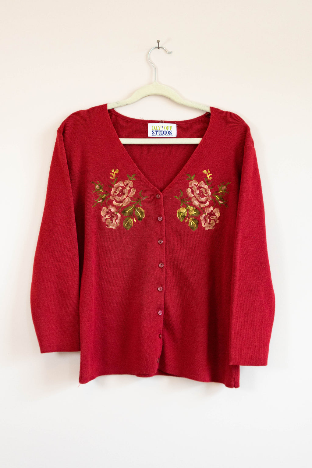 Rose Embroidered Upcycled Cardigan