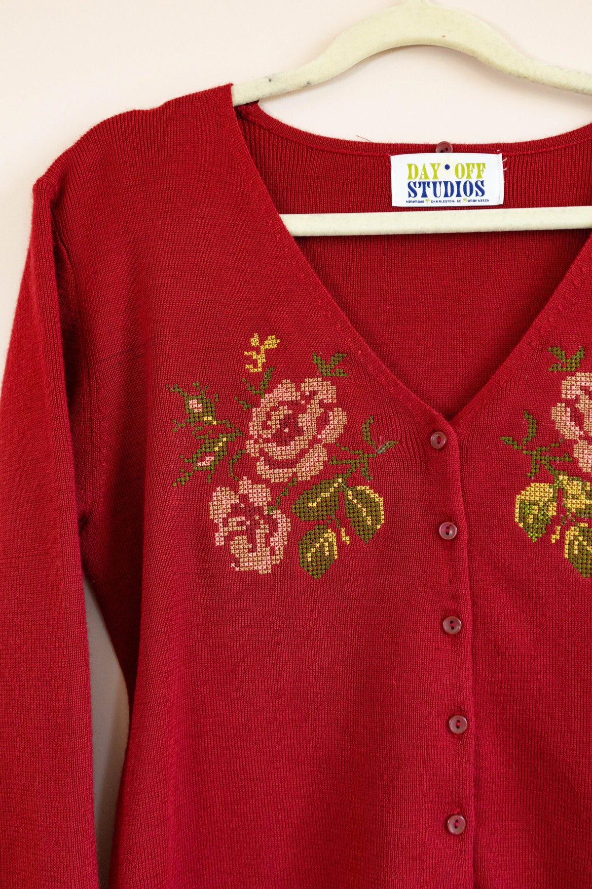 Rose Embroidered Upcycled Cardigan