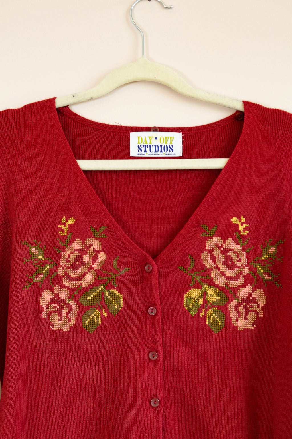 Rose Embroidered Upcycled Cardigan