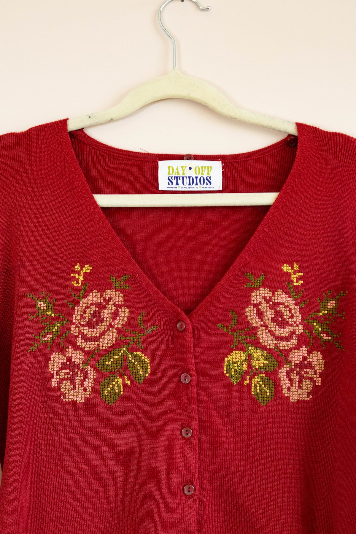 Rose Embroidered Upcycled Cardigan