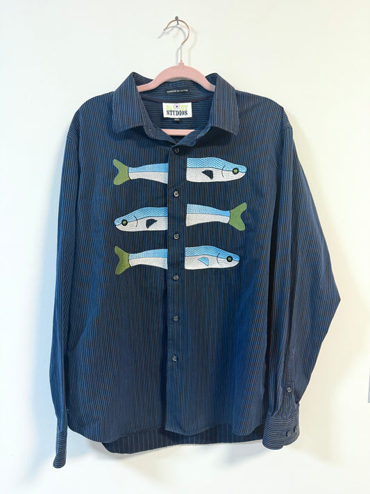 Sardine Squad - Upcycled 80s Button Down - L
