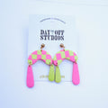 Pink & Chartreuse Checkered Earrings