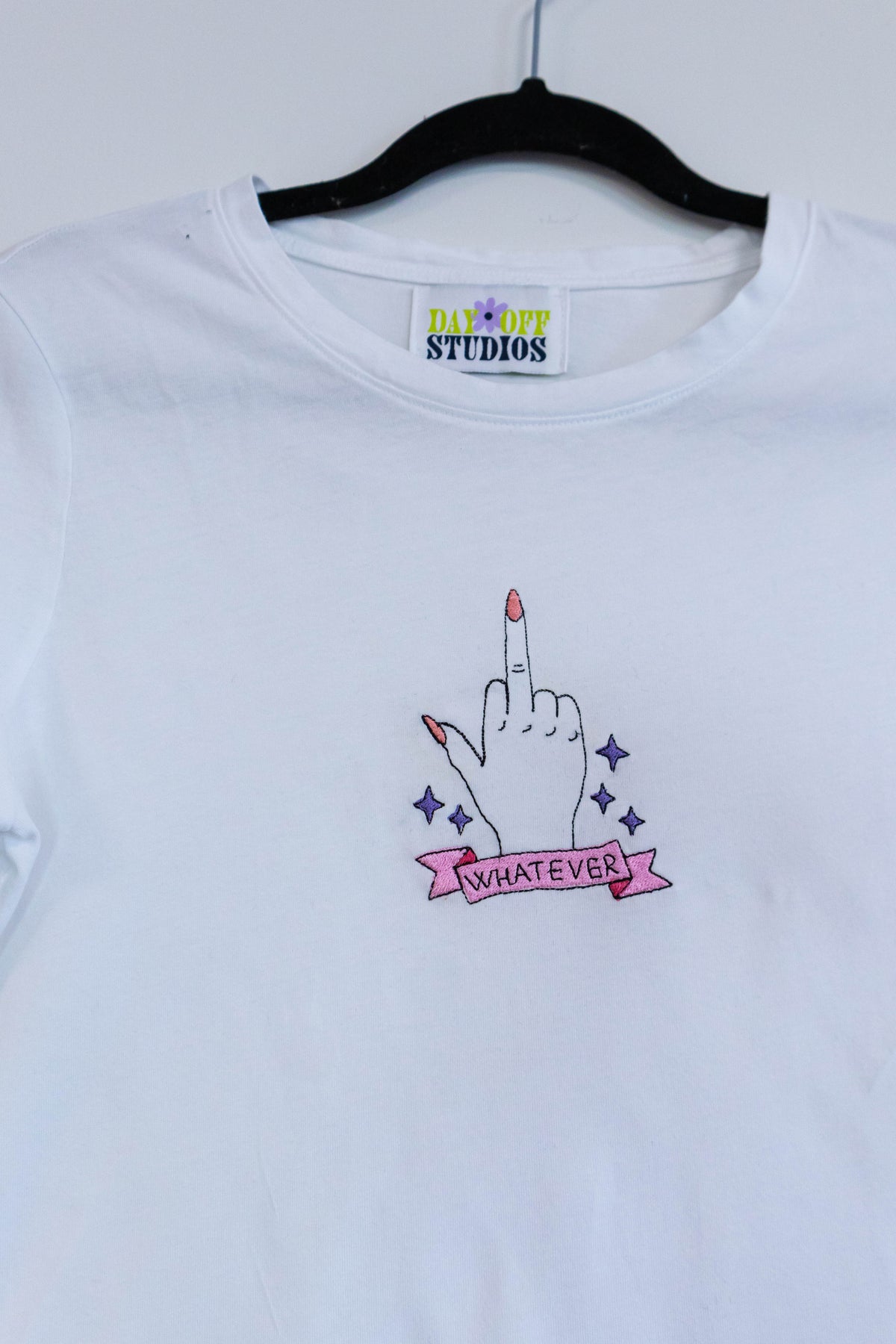 "Whatever" Embroidered Tee – White/Medium