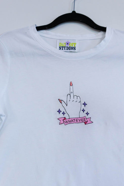 "Whatever" Embroidered Tee – White/Medium