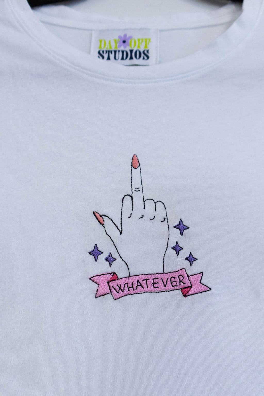 "Whatever" Embroidered Tee – White/Medium
