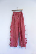 Red Gingham Side-Tie Wide-Leg Pants