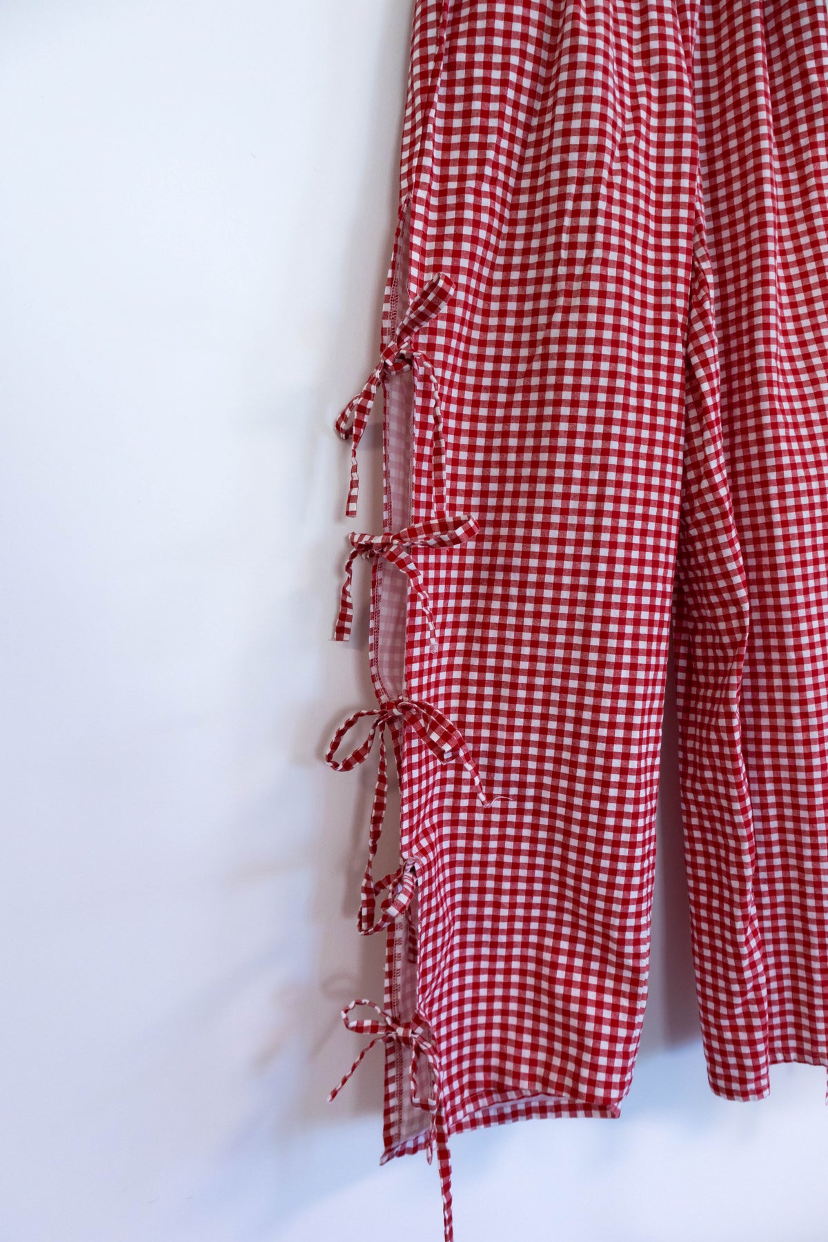 Red Gingham Side-Tie Wide-Leg Pants