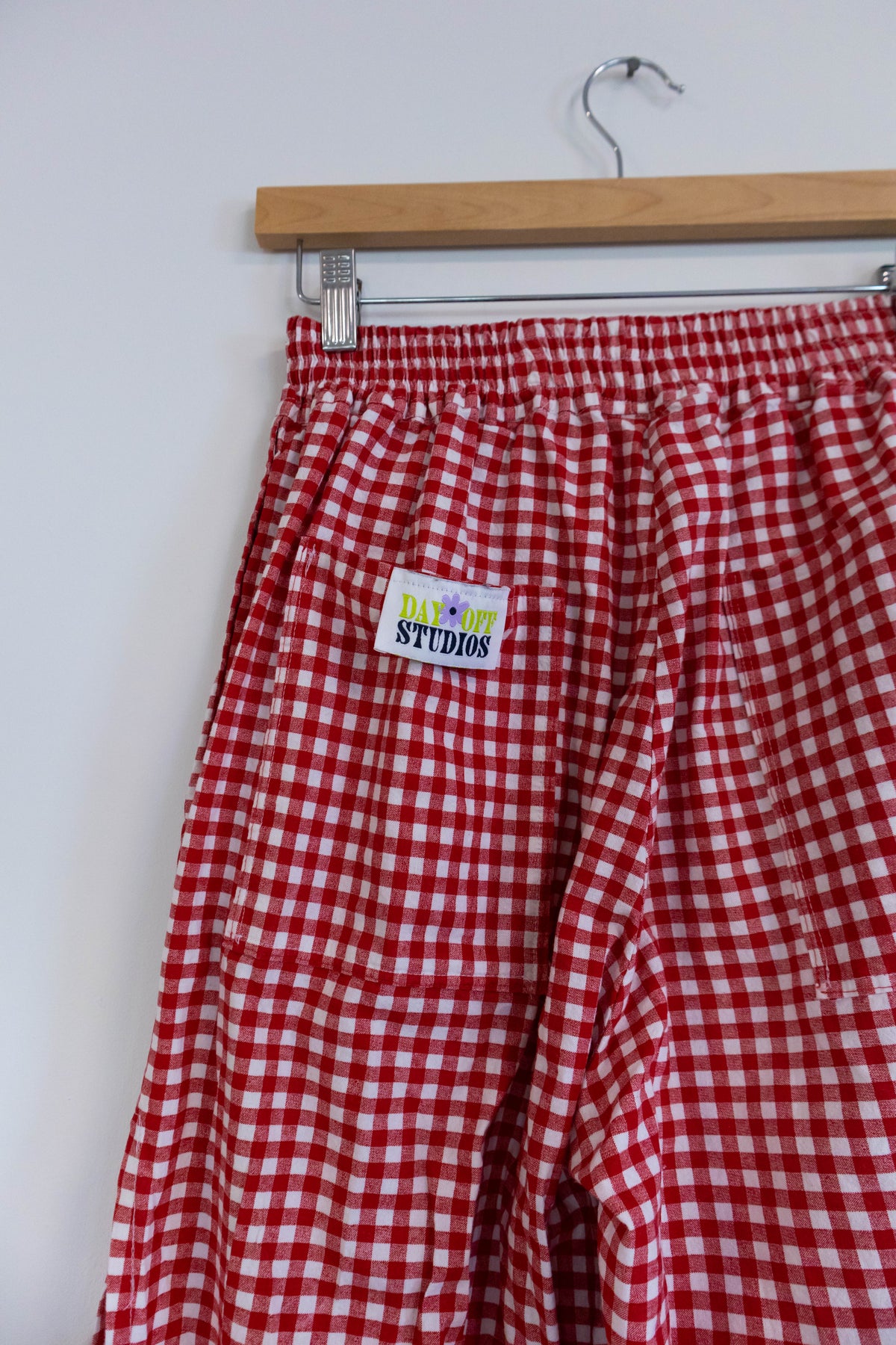 Red Gingham Side-Tie Wide-Leg Pants