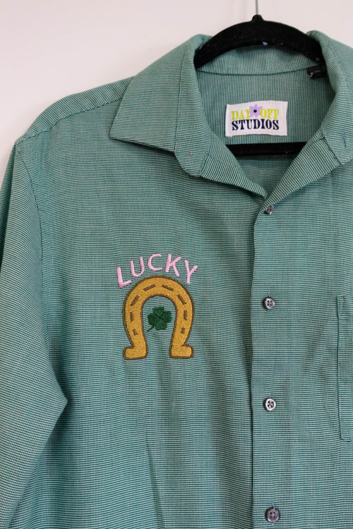"Lucky" Green Button Down