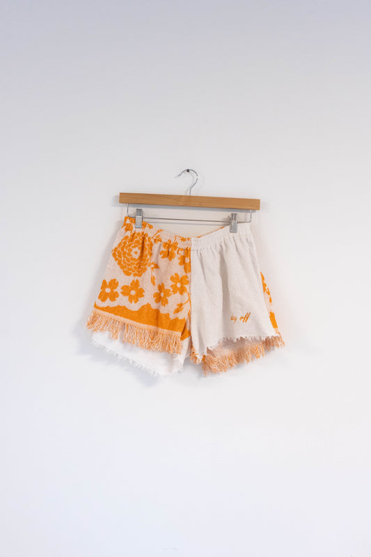 Vintage Floral Fringe Towel Shorts – Orange + White