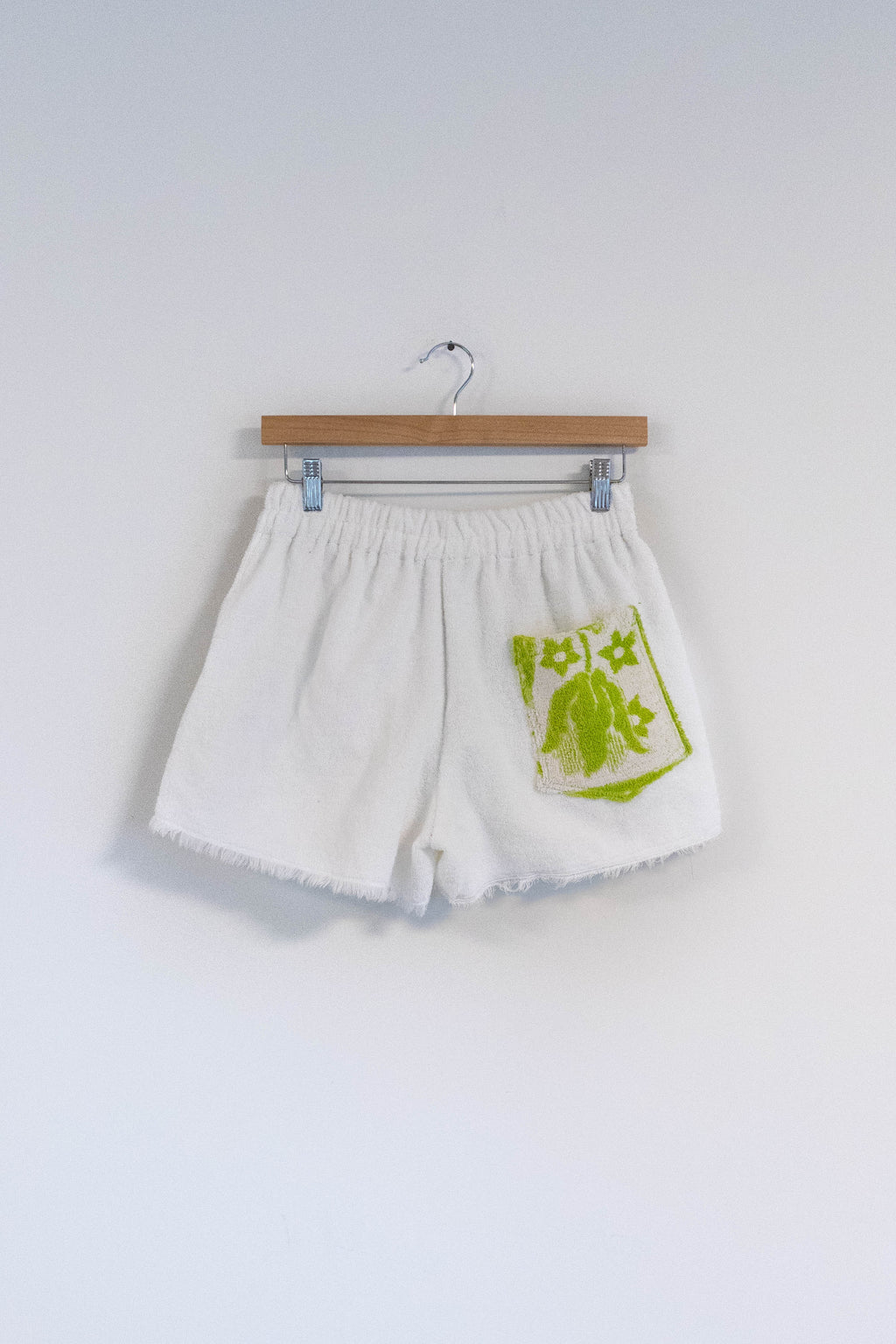 Vintage Floral & White Towel Shorts – Green & White