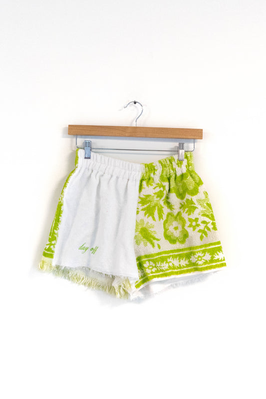 Vintage Floral Fringe Towel Shorts – Green & White