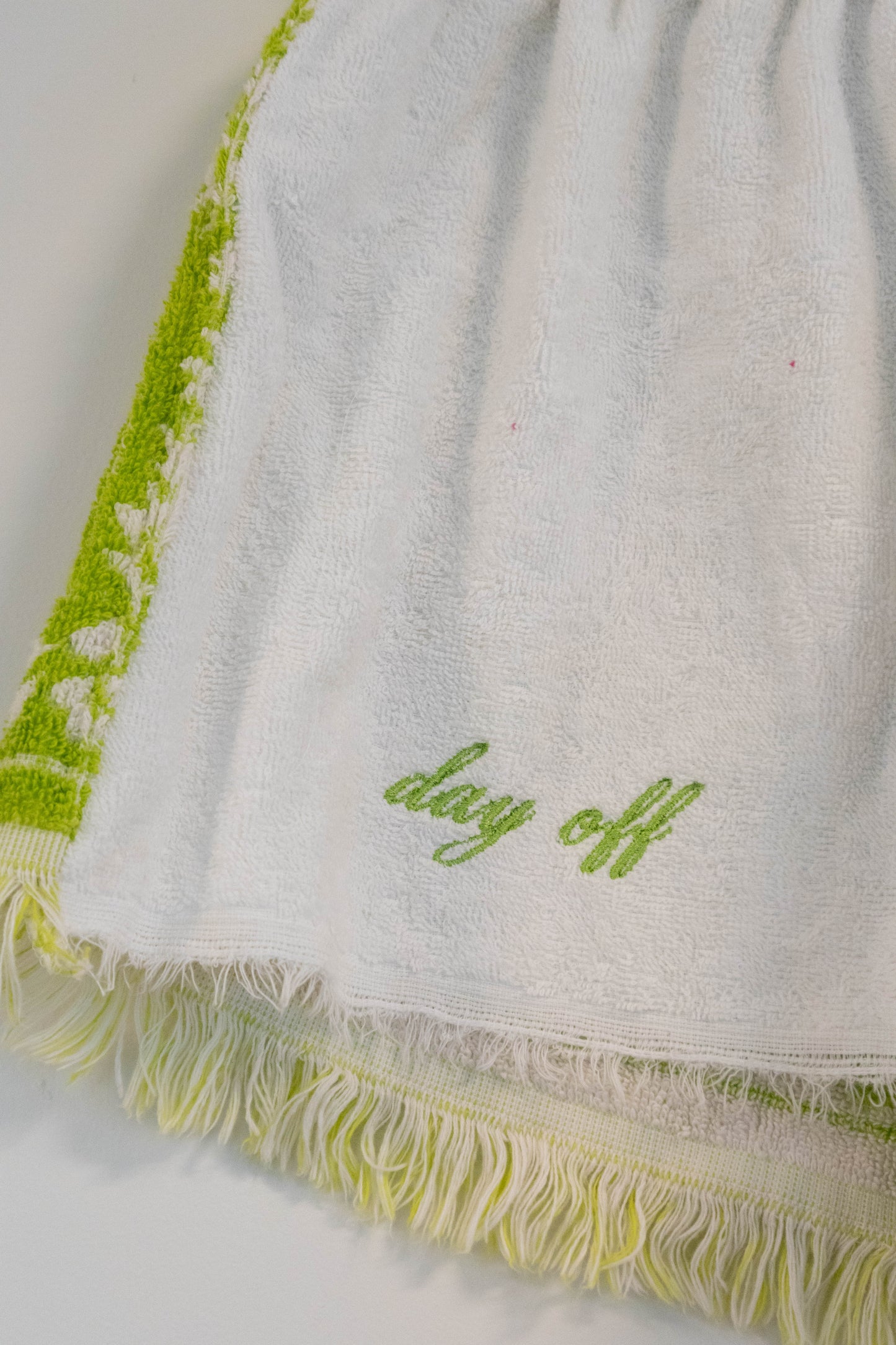 Vintage Floral Fringe Towel Shorts – Green & White