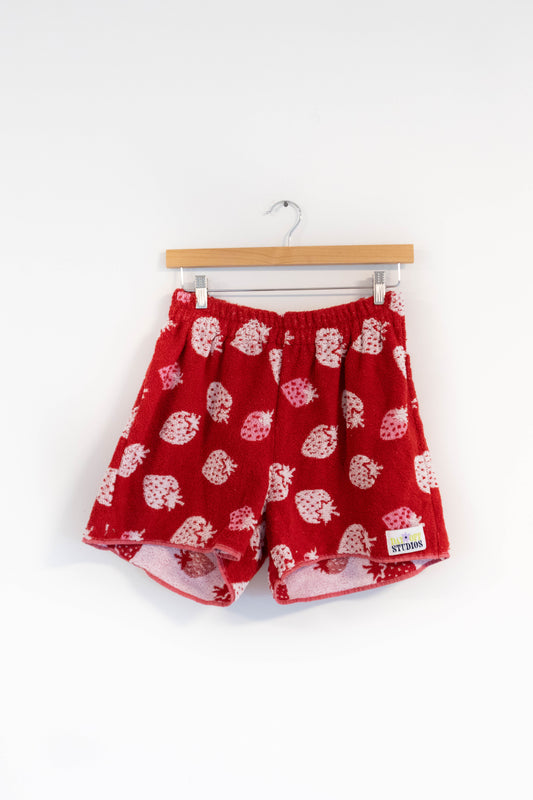 Upcycled Strawberry Towel Shorts – One of a Kind Terrycloth Shorts