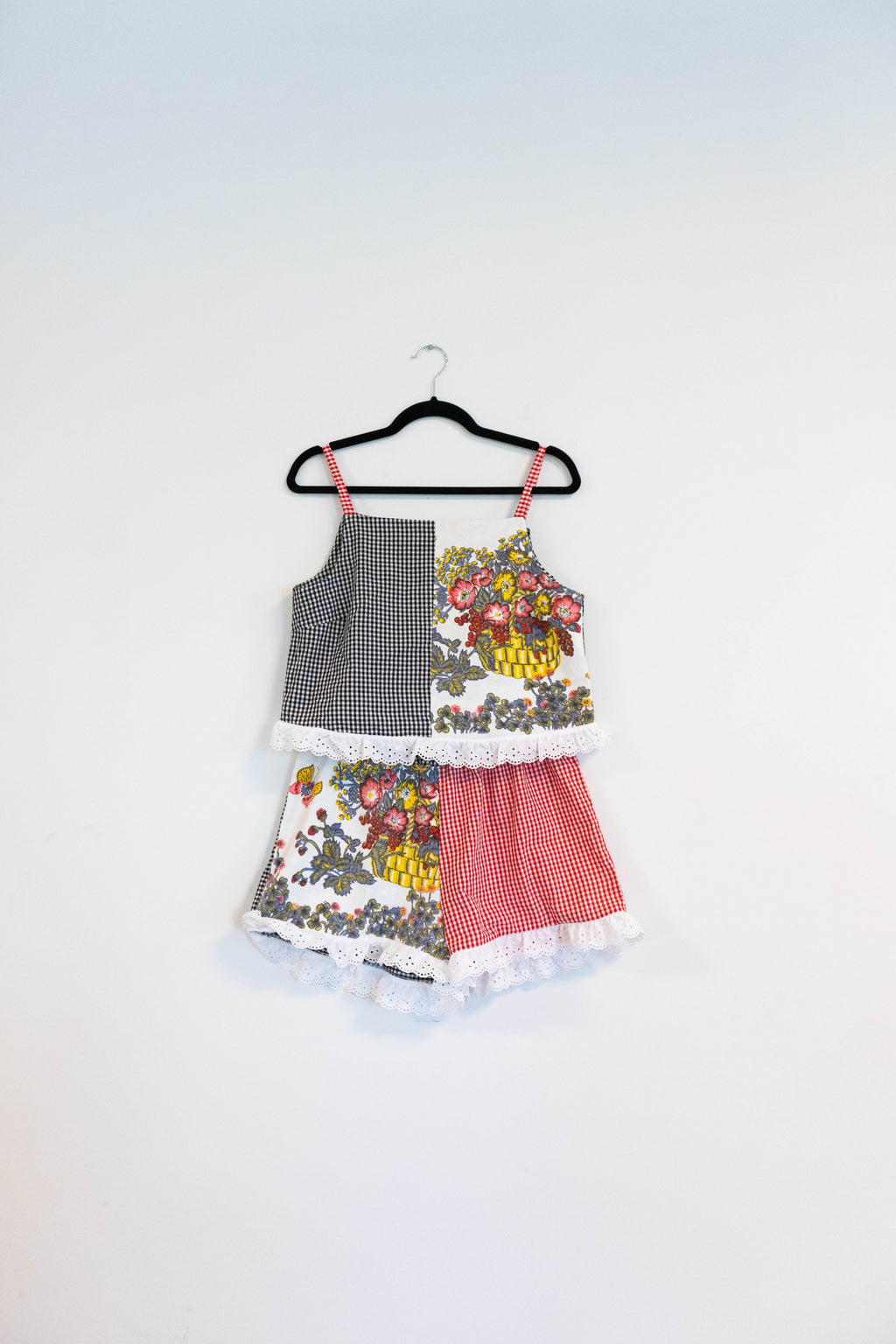 Picnic in the Park Matching Set - Upcycled Gingham & Vintage Tea Towel