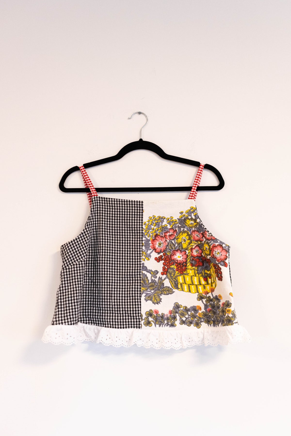 Picnic in the Park Matching Set - Upcycled Gingham & Vintage Tea Towel