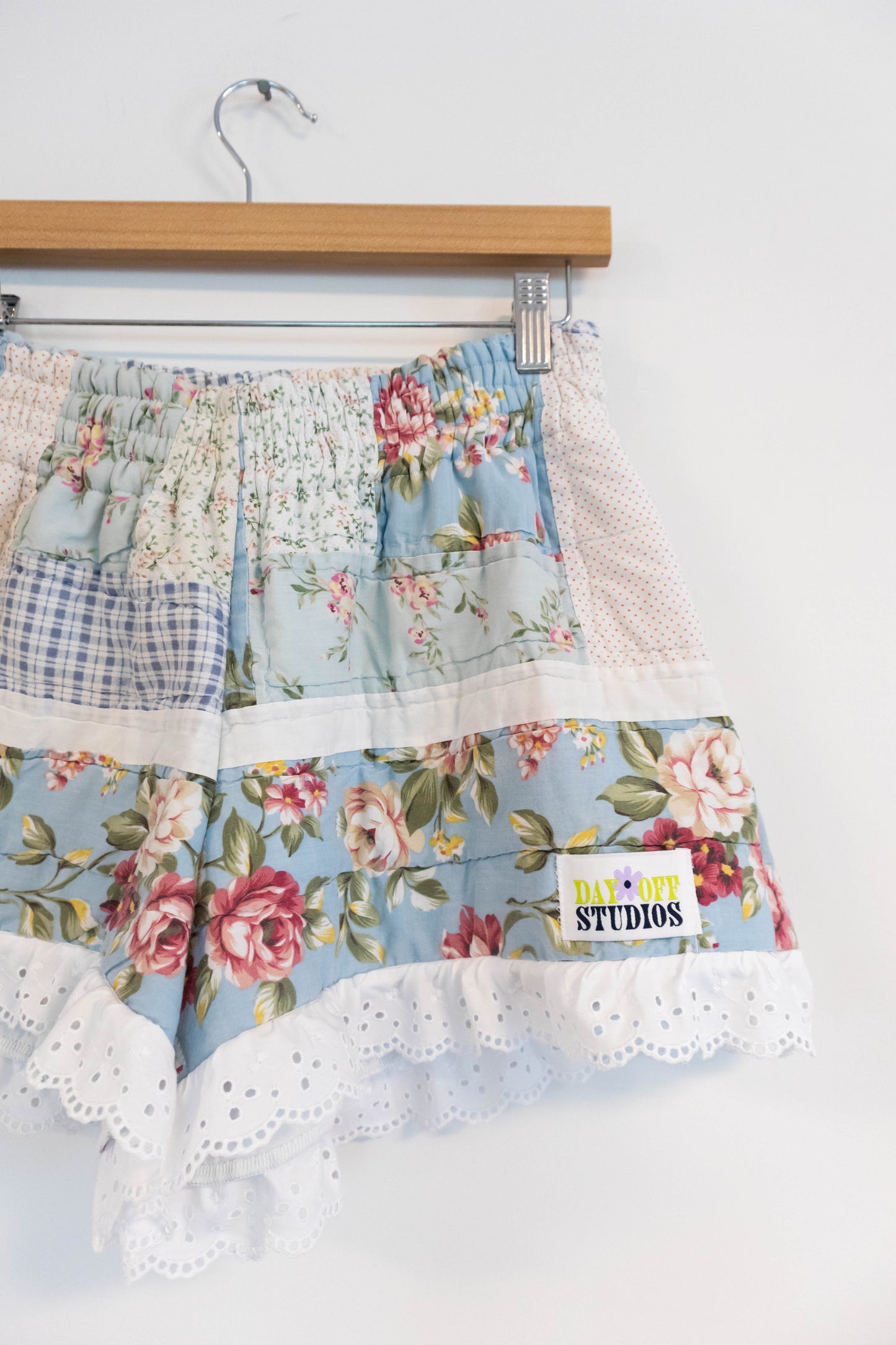 Ruffle Hem Upcycled Quilt Shorts