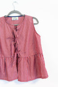 Upycled Red & White Striped Ruffle Top