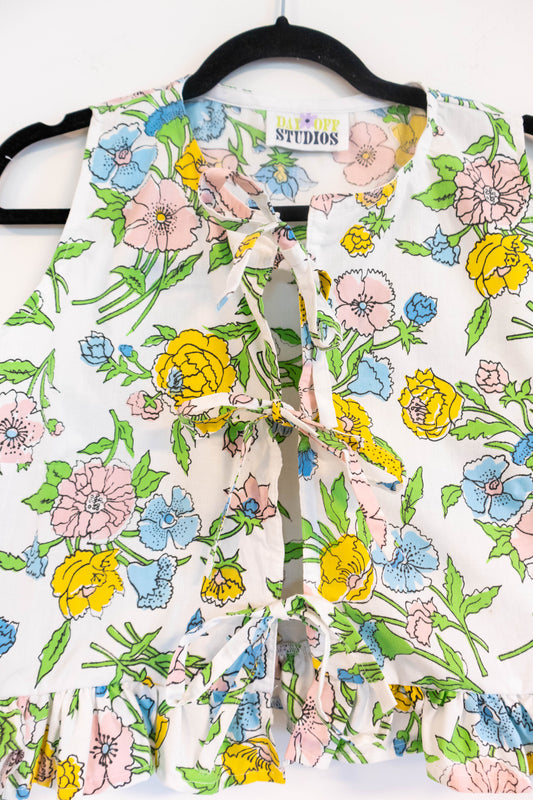 Upcyled Floral Bed Sheet Ruffle Blouse