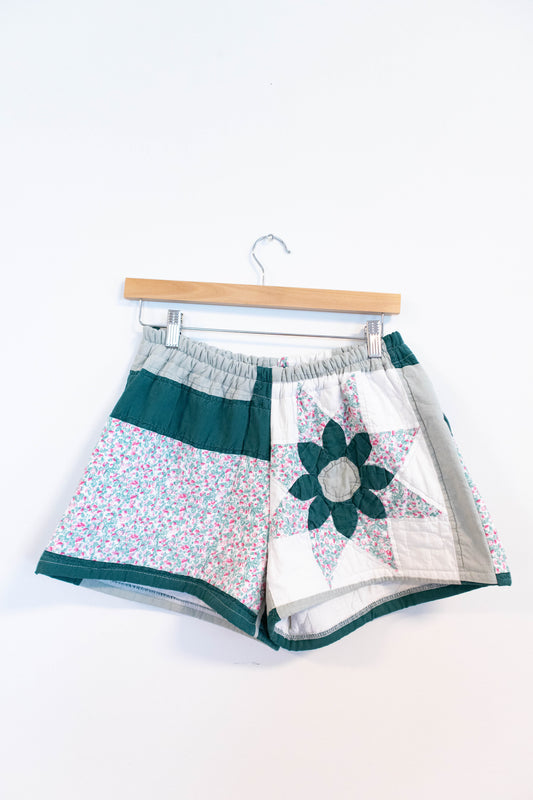 Upcyled Pink & Green Flower Quilt Shorts