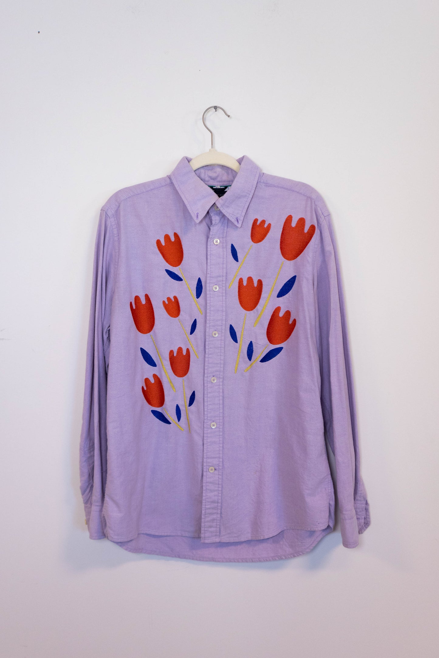Upcycled Embroidered Tulip Button Down - M
