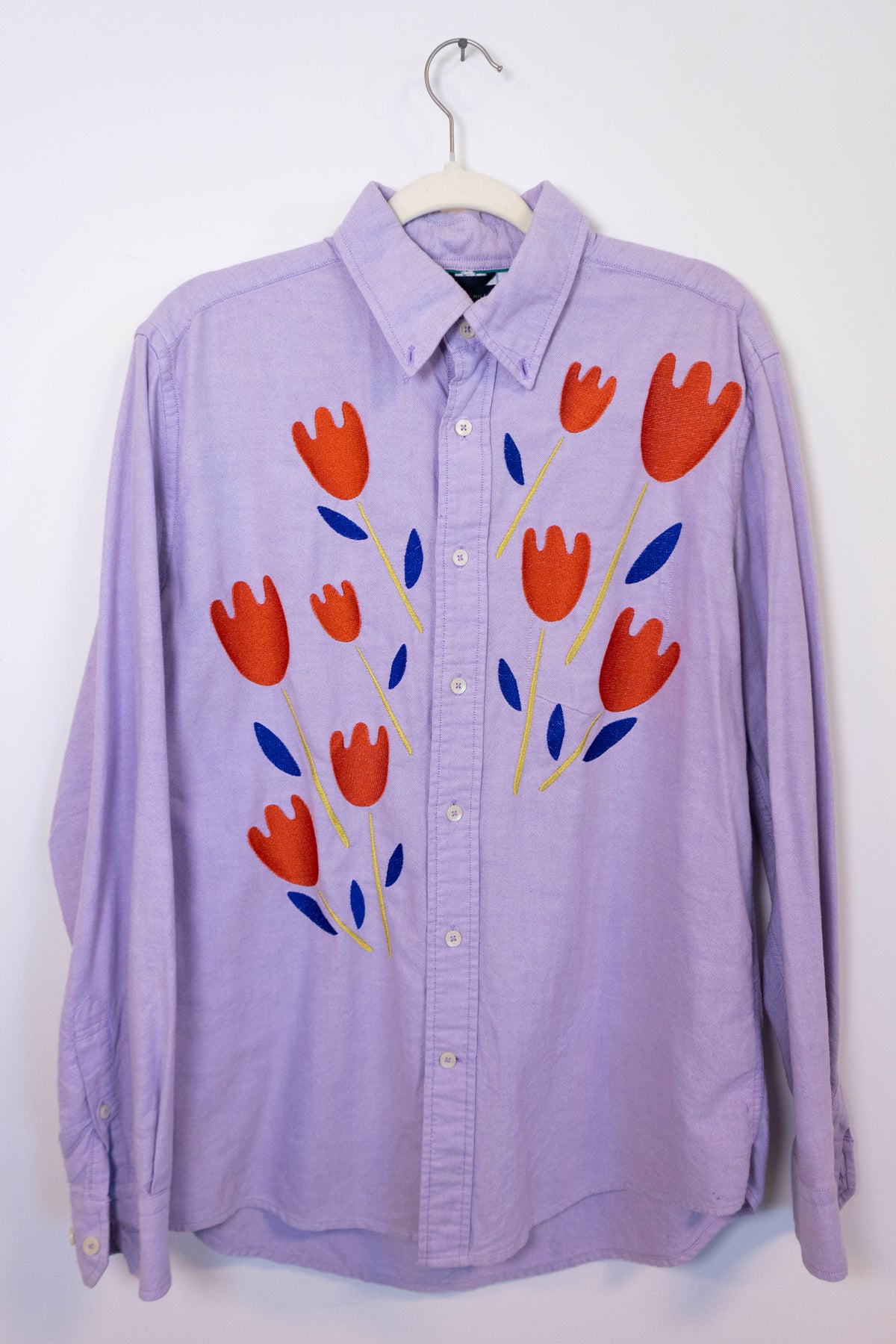 Upcycled Embroidered Tulip Button Down - M