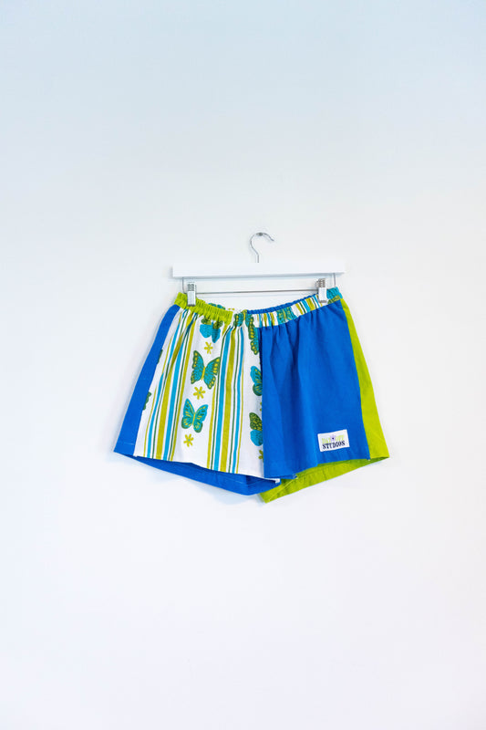 Upcycled Vintage Tea Towel Color Block Shorts