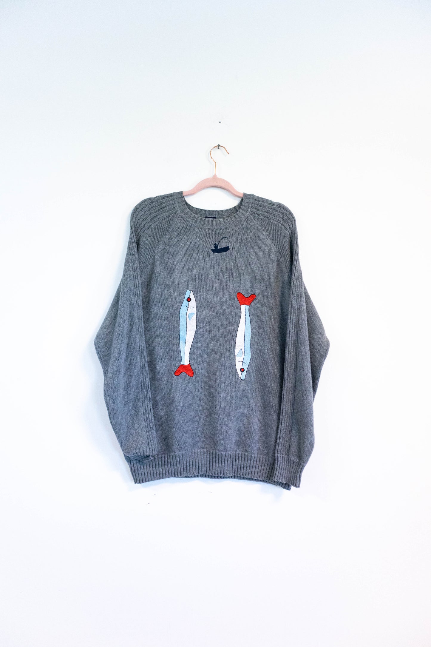 Upcycled Grey Sweater – Gone Fishing