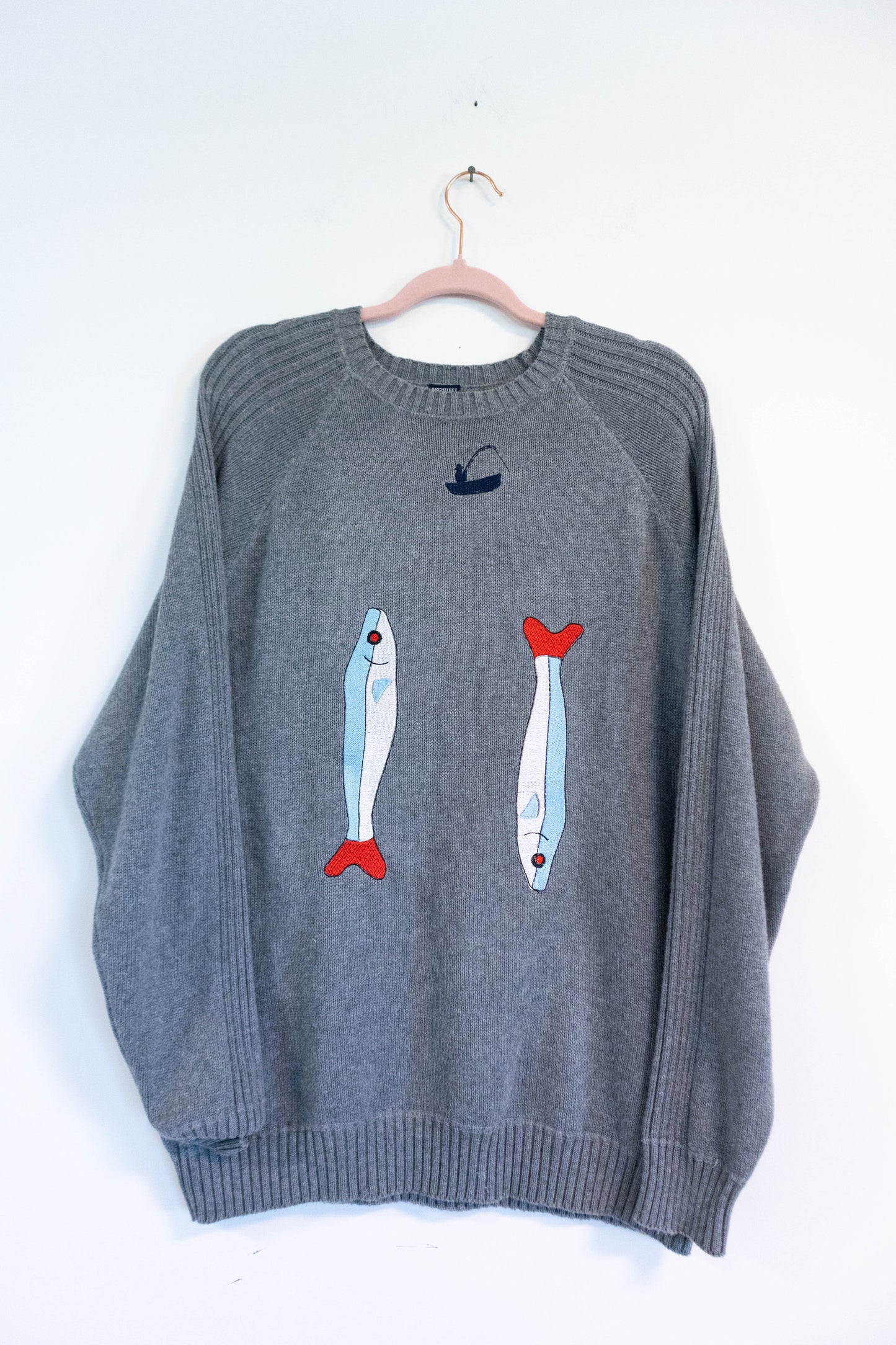 Upcycled Grey Sweater – Gone Fishing