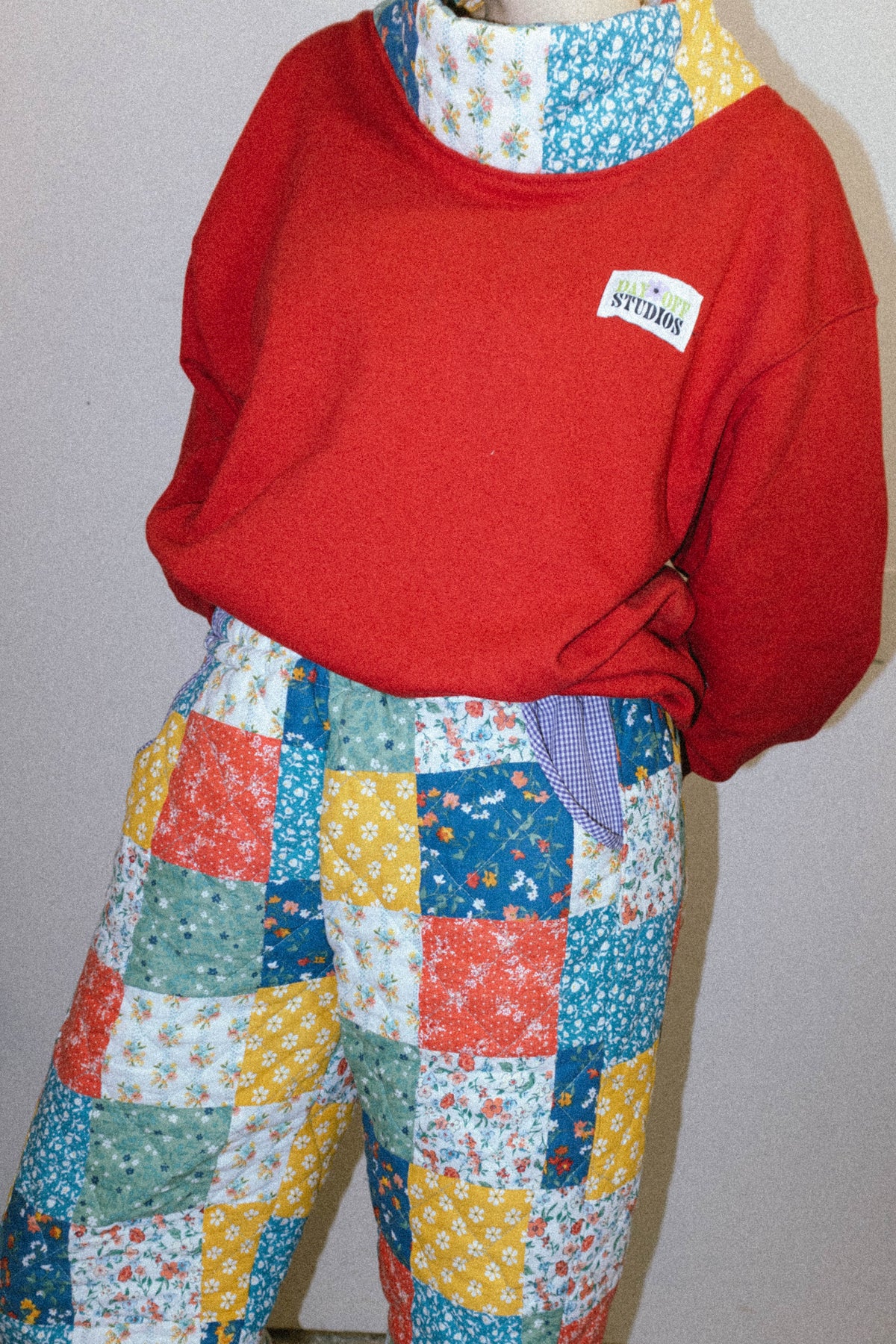 Upcycled Mock Neck Sweatshirt with Patchwork Quilt Collar