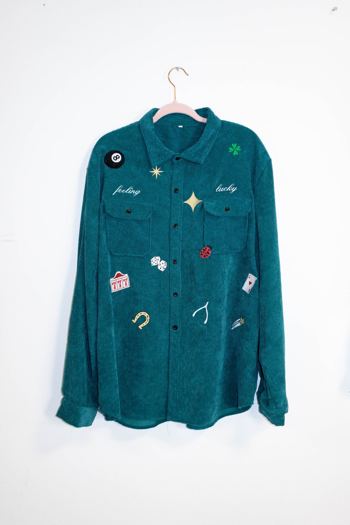 Feeling Lucky” Embroidered Corduroy Shirt