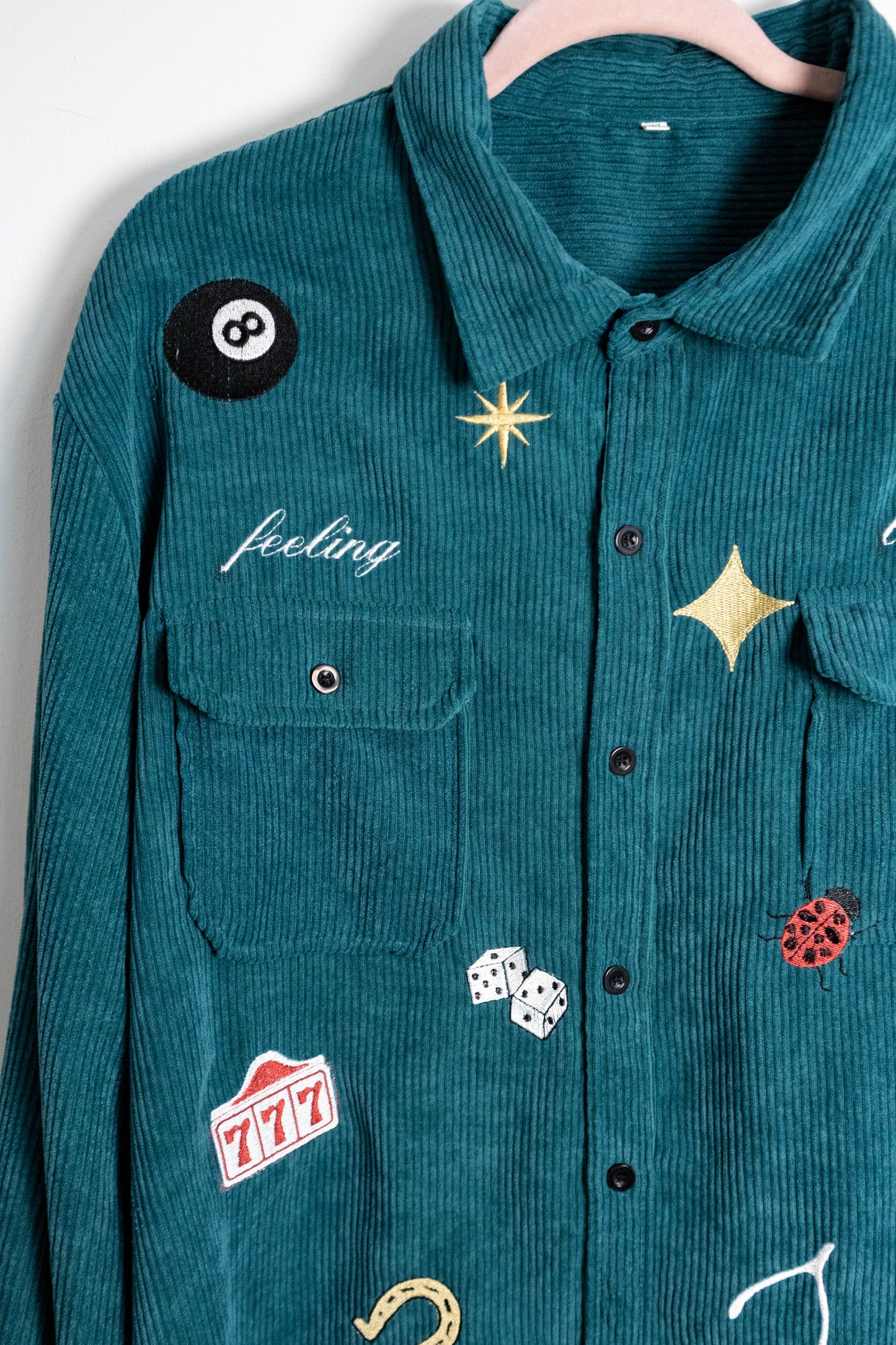 Feeling Lucky” Embroidered Corduroy Shirt