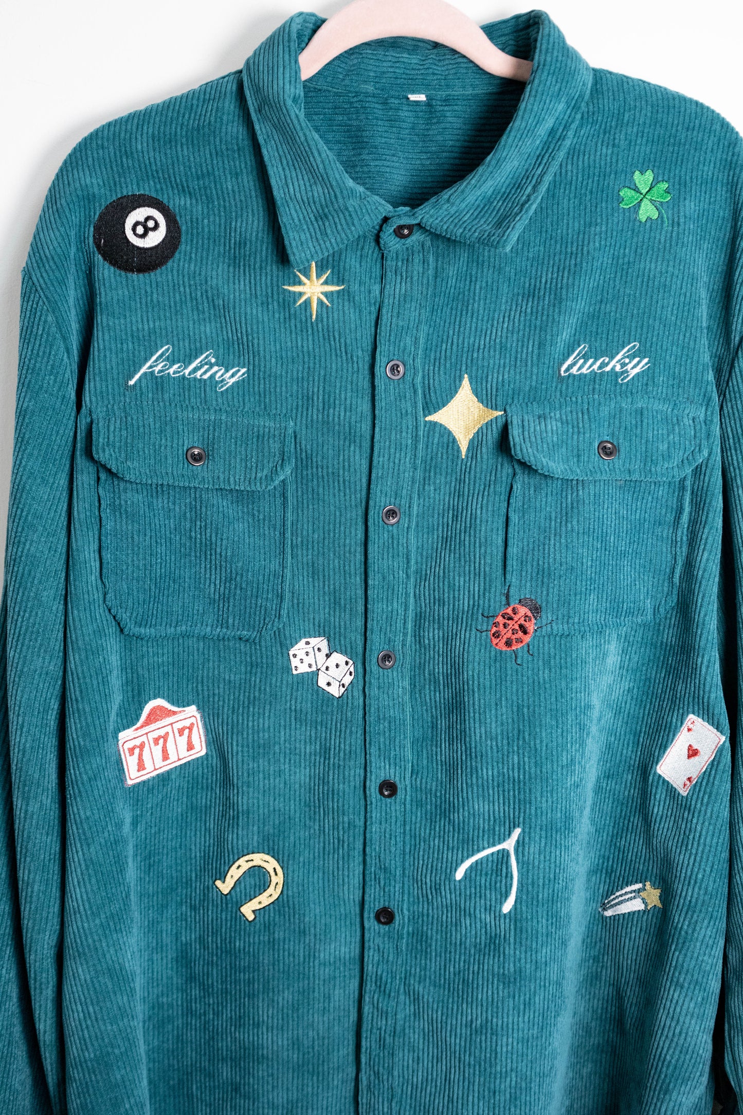 Feeling Lucky” Embroidered Corduroy Shirt
