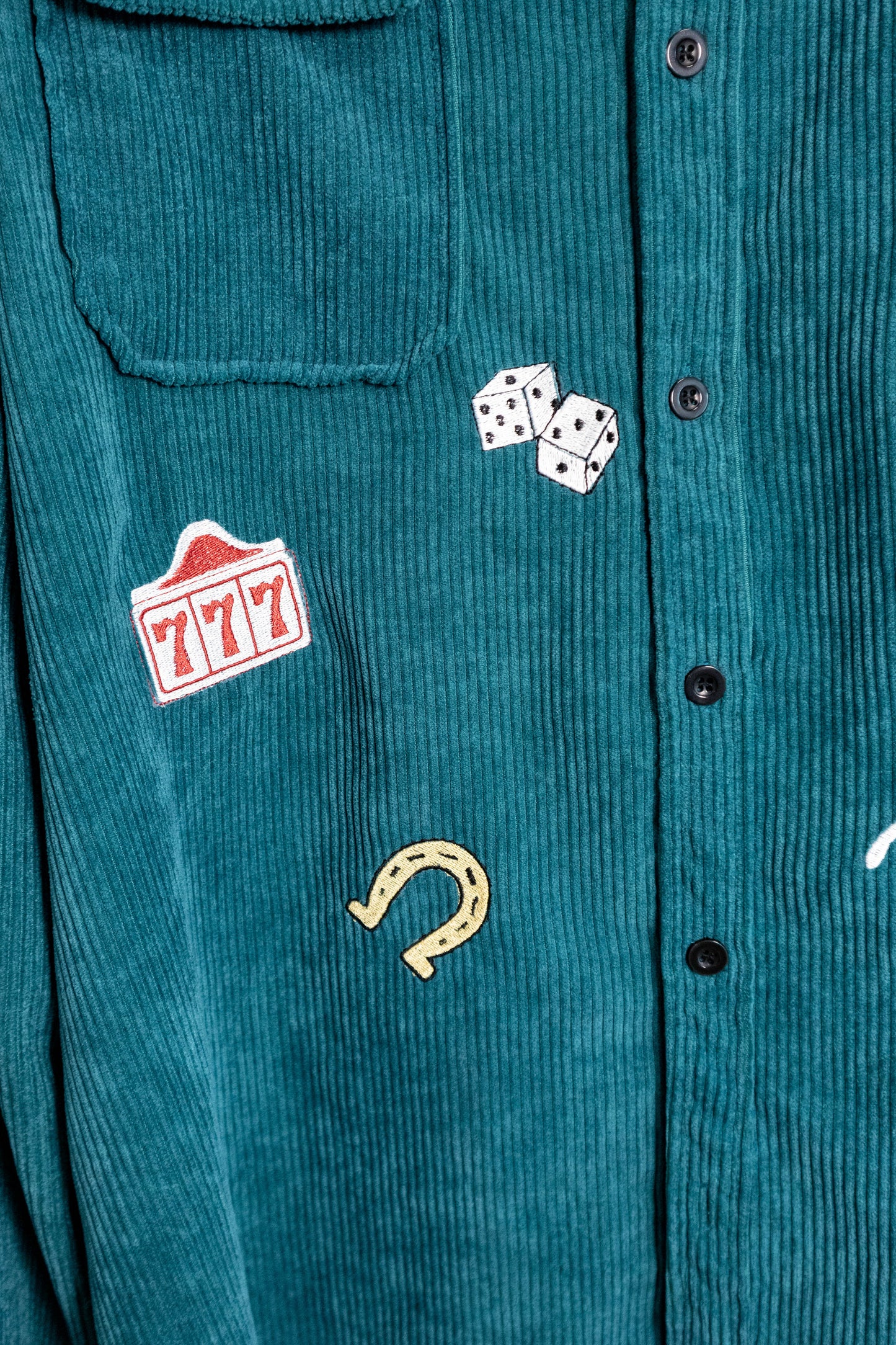Feeling Lucky” Embroidered Corduroy Shirt