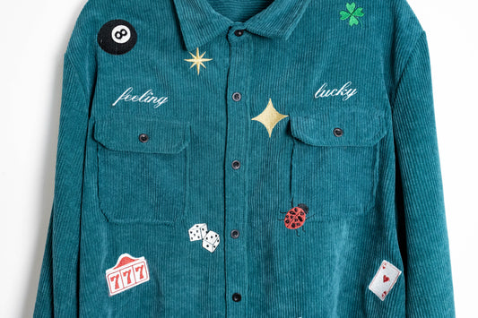 Feeling Lucky” Embroidered Corduroy Shirt