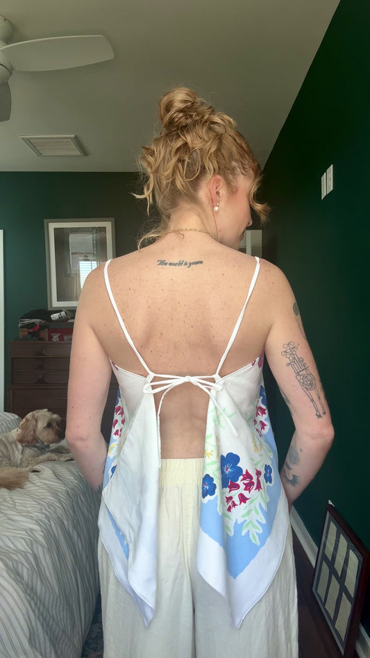 Upcycled Floral Tie-Back Top