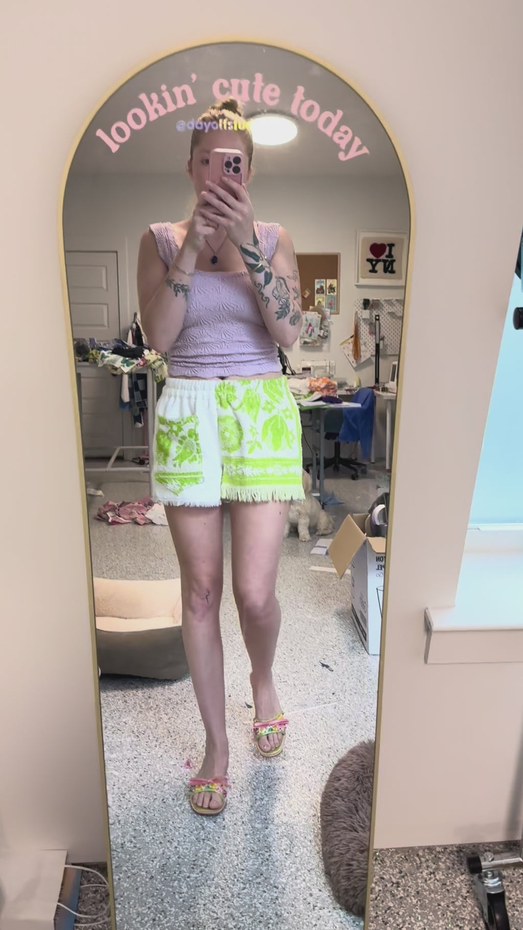 Vintage Floral & White Towel Shorts – Green & White
